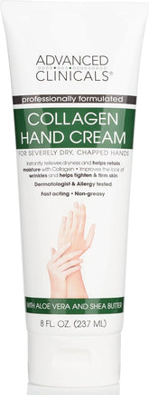 Advanced Clinicals Plant Collagen Hand Cream: Soothe & Hydrate Dry, Cracked Hands (8oz)
